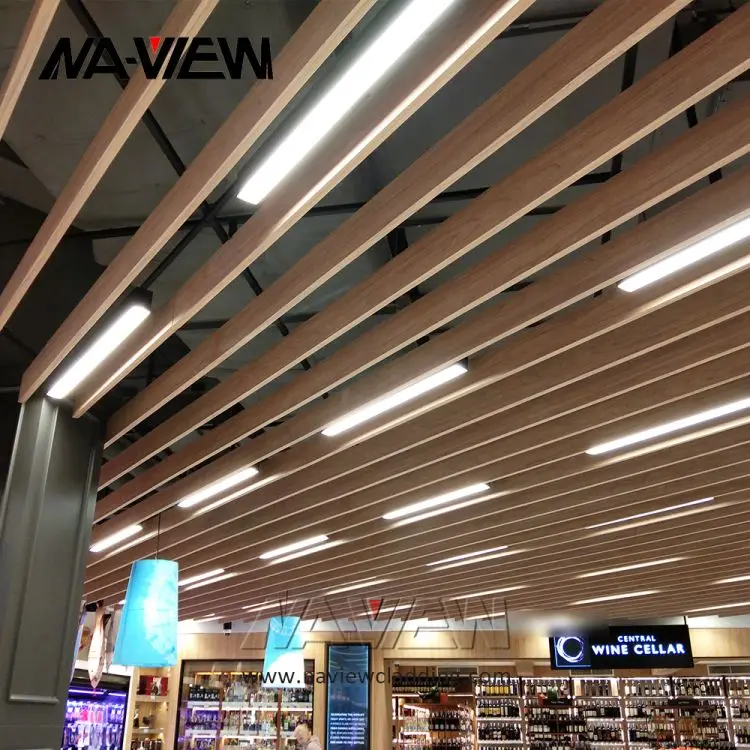 Wooden Grain Aluminum U Shape Stretch Baffle Ceiling aluminium Suspended Profile Strip Ceiling