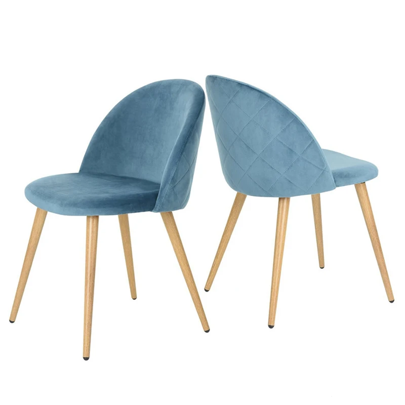 Modern blue Velvet wooden effect transfer dining chair with metal legs