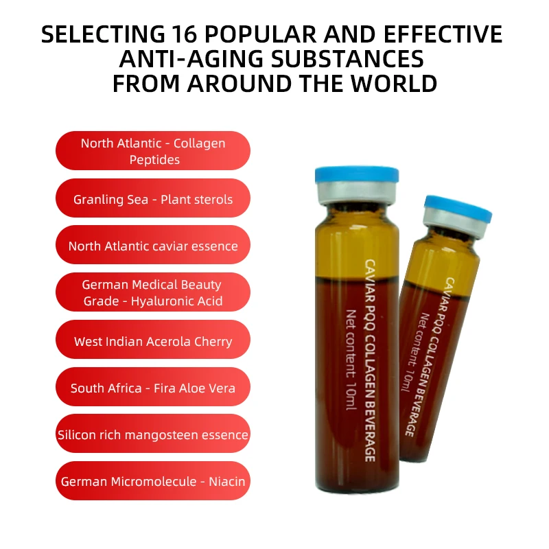 PQQ Caviar Collagen Drink Anti-wrinkle antioxidant Marine polypeptide sodium hyaluronate creatine Skin whitening oral liquid