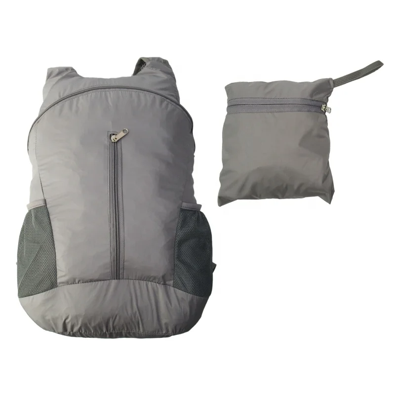 Recycled PET Fabric RPET Reusable Polyester Folding Foldable Eco Backpacks With Vertical Zipper Pouch