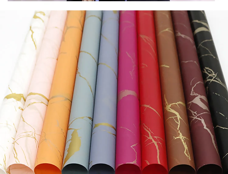 Hengcool 58*58cm High Quality Waterproof Low moq Florist Golden Marble Flower Wrapping Paper