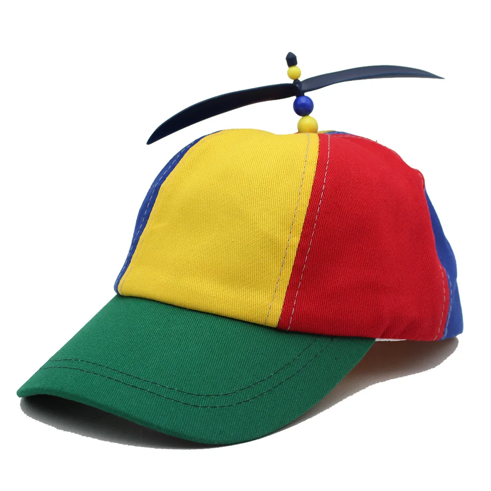 Fashion Colorful Funny Snapback Hat Detachable Helicopter Baseball Cap Adjustable Top Hats for Kid Adult Rainbow Propeller Hat