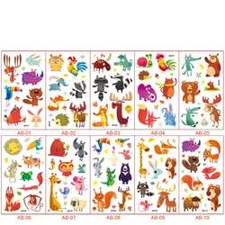 New Design Kids Temporary Hot Sale Wholesale Cute Cartoon Art Animals Waterproof Body Tattoo Sticker