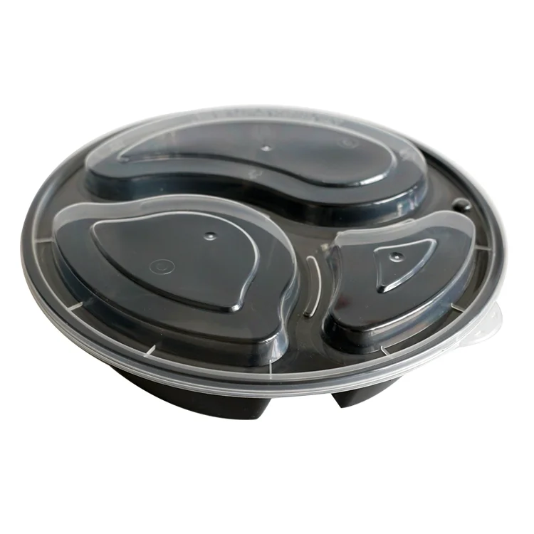 Custom restaurant to go containers food disposable round black disposable food container take out leakproof food containers
