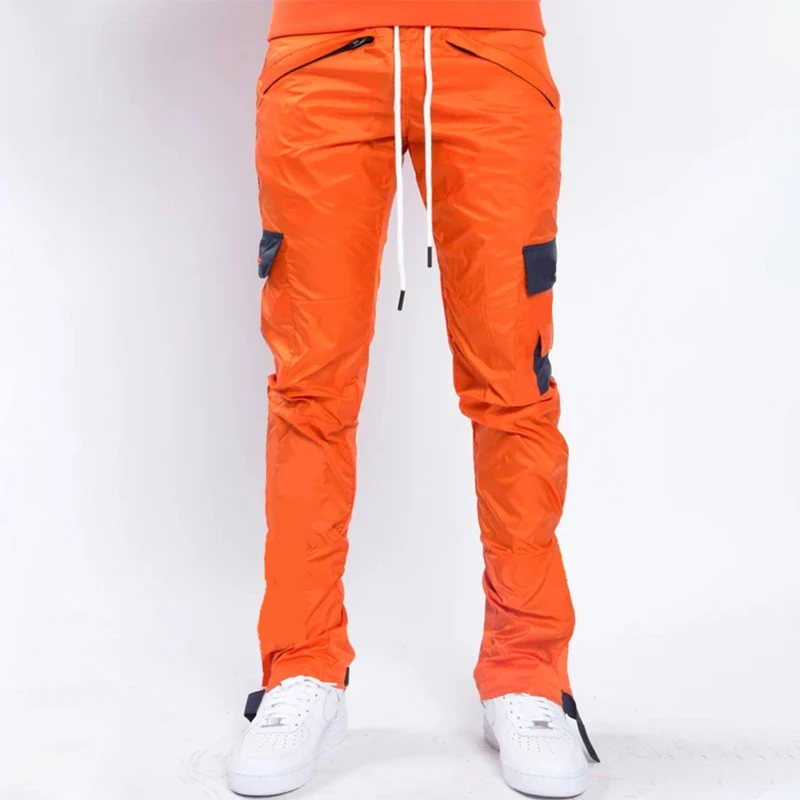 
XJYD Fashion Custom Drawstring Waist Zip Pocket Nylon Casual Jogger Trousers Cargo Pants Men 