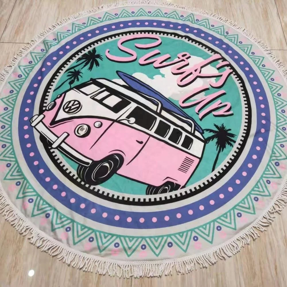 Elephant Custom Print Mandala Polyester Round Circle Beach Cloth Blanket Towel With Tassels Fringe