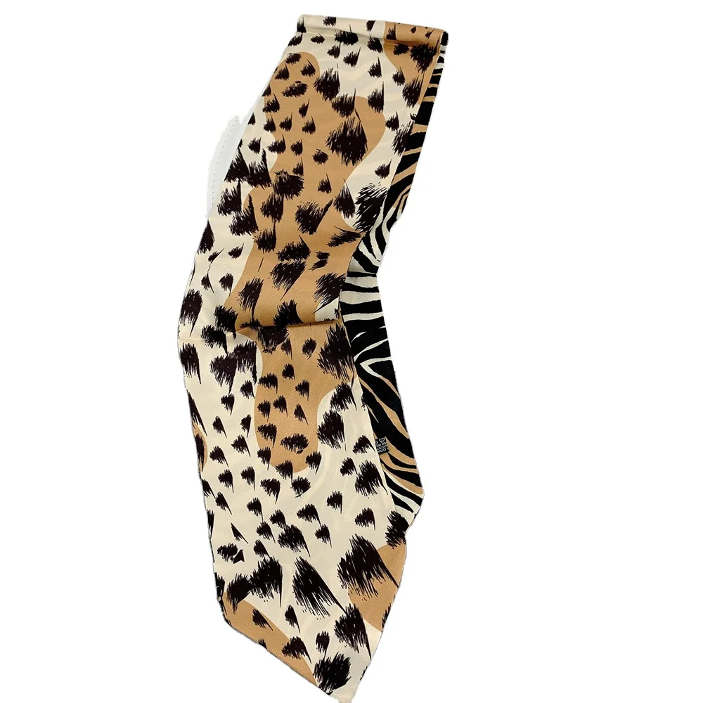 Satin Silk Narrow Two Edges Animal Print Scarves