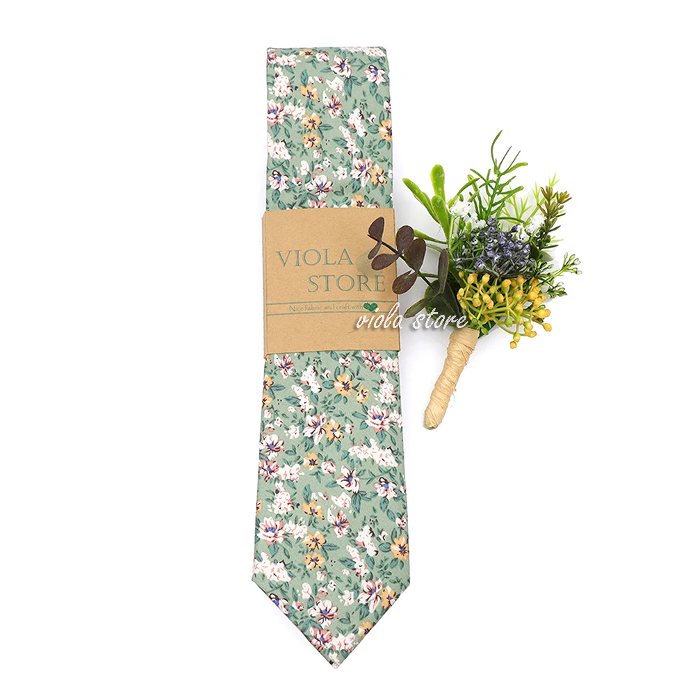 New Floral 100% Cotton 6.5cm Tie Set Bowtie Pocket Square Sage Green Men Hot Wedding Party Suit Quality Cravat Gift Accessory