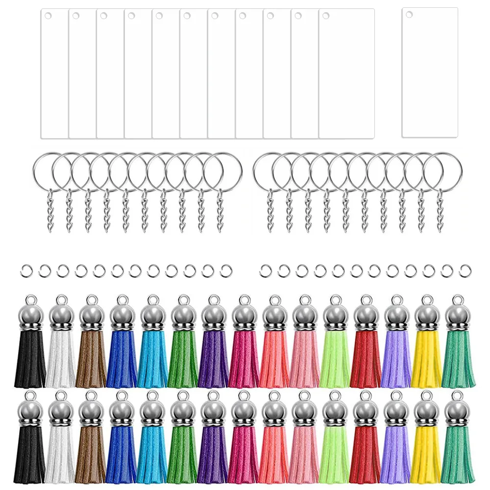 Ewang Factory Wholesale Circle Acrylic Blanks Keychain With Tassels for DIY Key Crafting