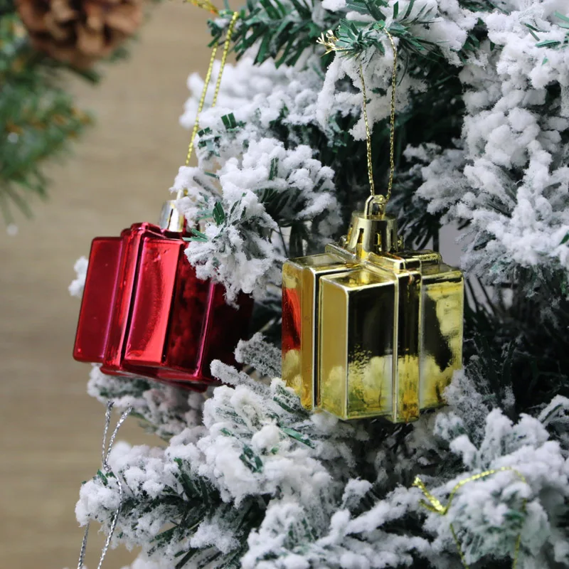 (6 Pcs/pack)3.5*5.5cm Christmas Tree Gift Box Hanging Decoration Mini Plastic Boxes Christmas Pendant Multi Color Party Supplie