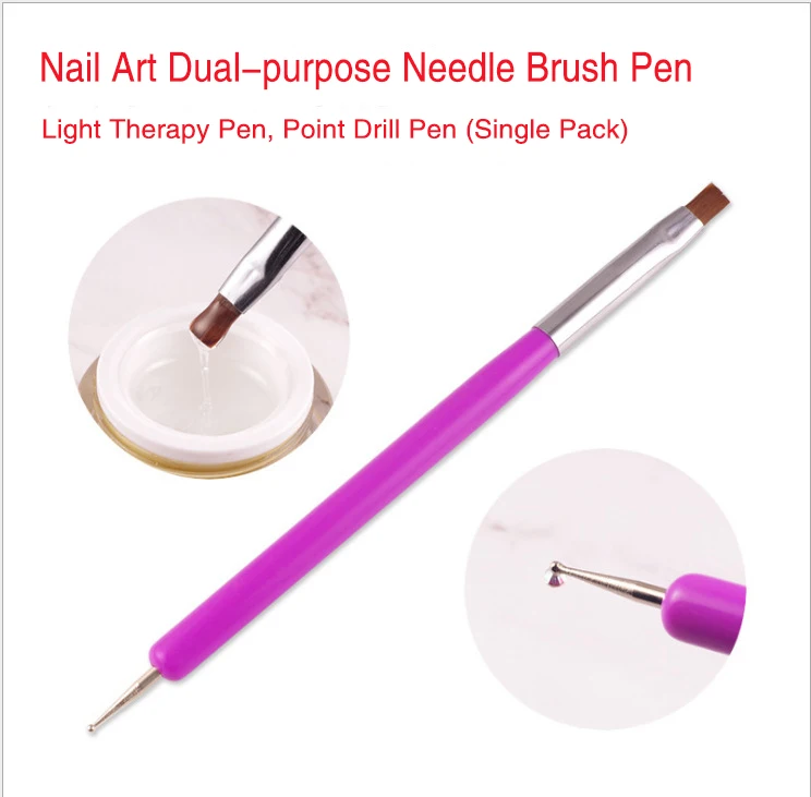 Dual-Purpose Nail Brush with Double-Headed Phototherapy Pen Flat Dot Drill Pen and Needle Brush for Nail Art