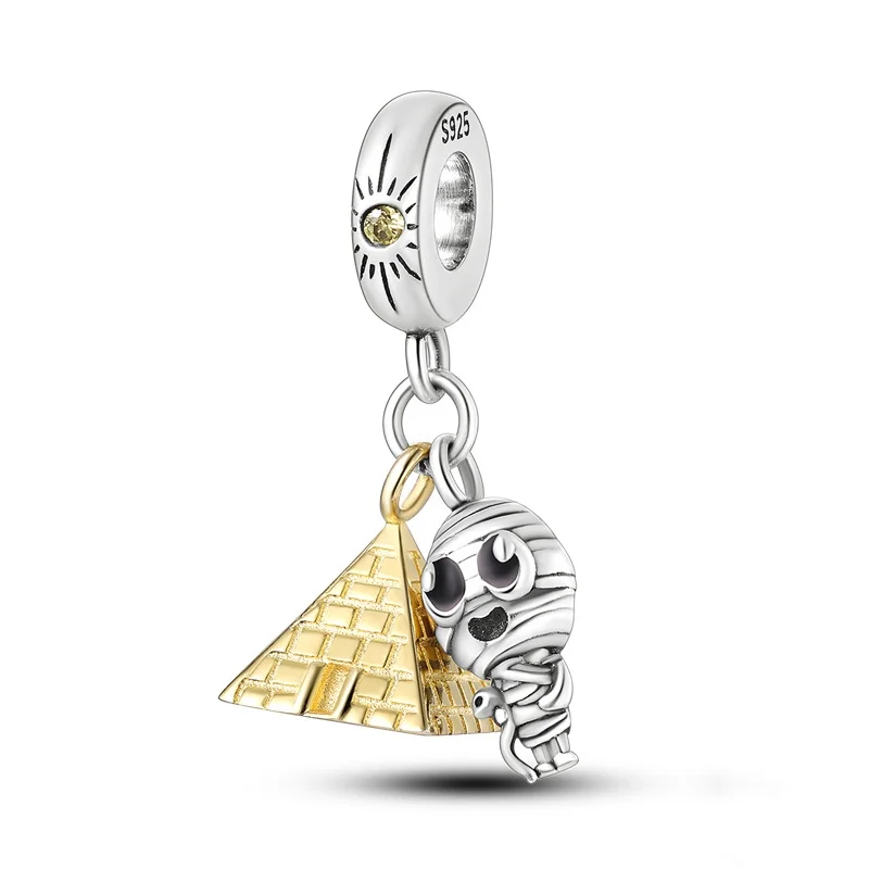 Hot Fit Original Brand Charm Beads 925 Silver Safety chain Grape Pig Pyramid For Leather Bracelets Gifts Fashion Jewelry Making