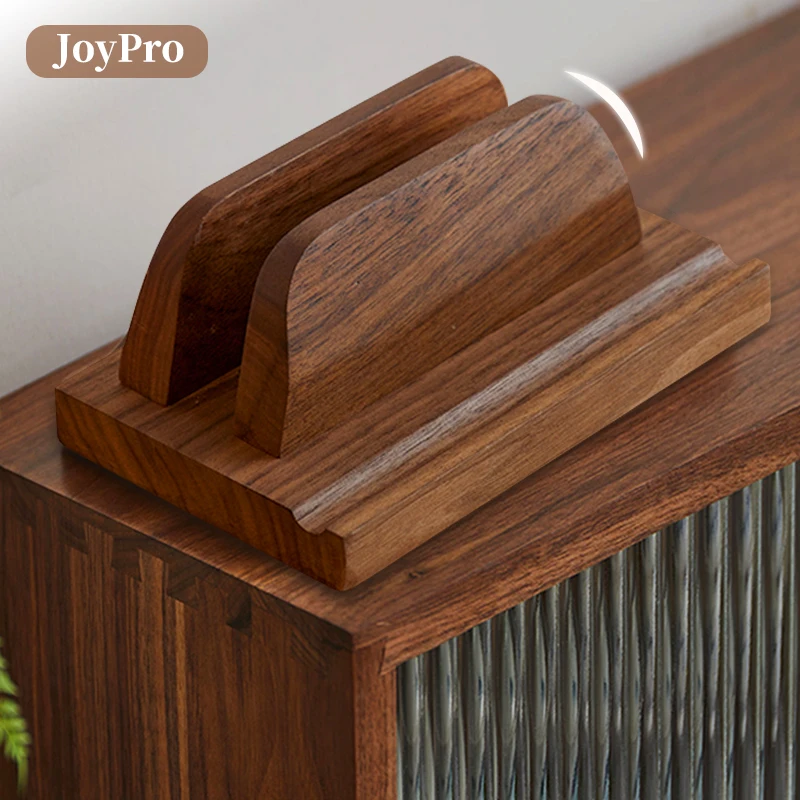 Joypro Walnut Wood Table Laptops Stands Holder Phone Tablet Vertical Laptop Stand Wooden Desktop Laptop Holder for Office Home