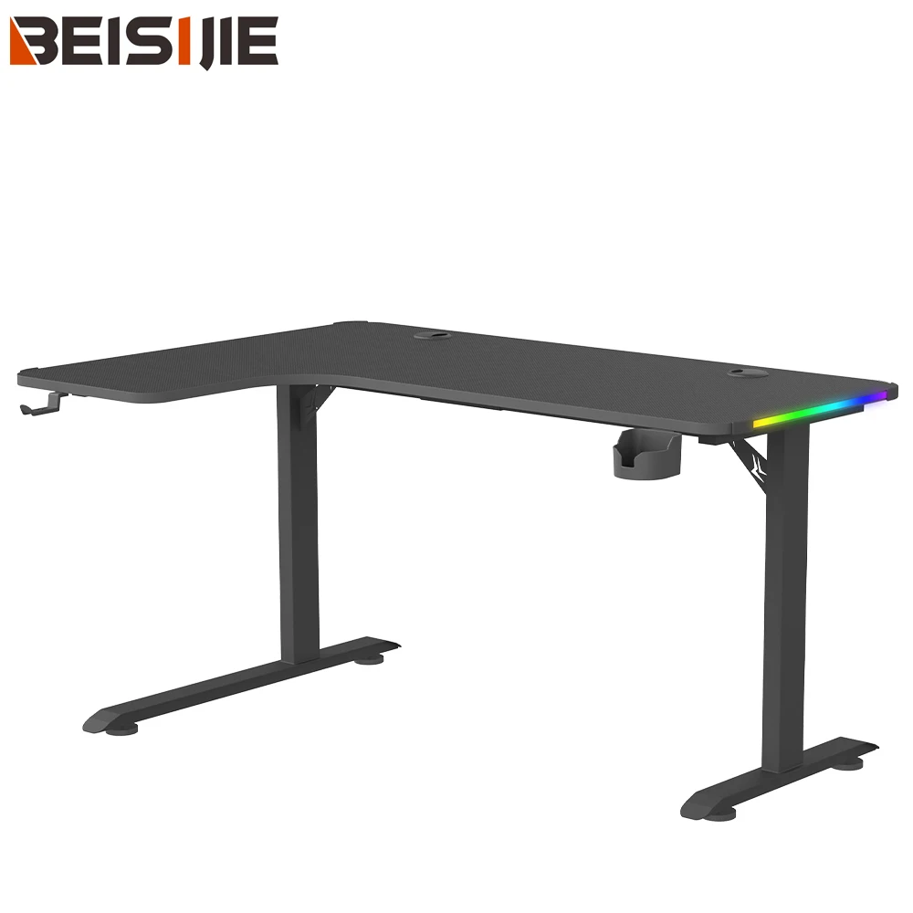 Beisijie современный дизайн L-образной формы черный с RGB компьютерный стол логотипом упаковка на заказ игровой оставленные столы