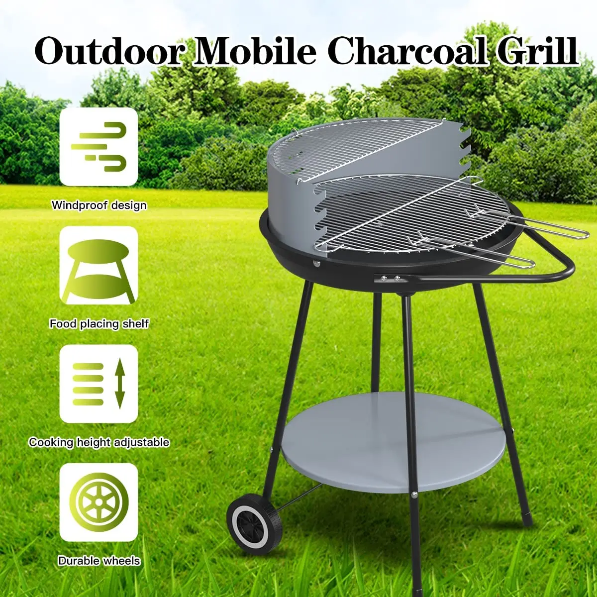 Easily Cleaned Outdoor glossly black porcelain enamel grill charcoal barbecue grill