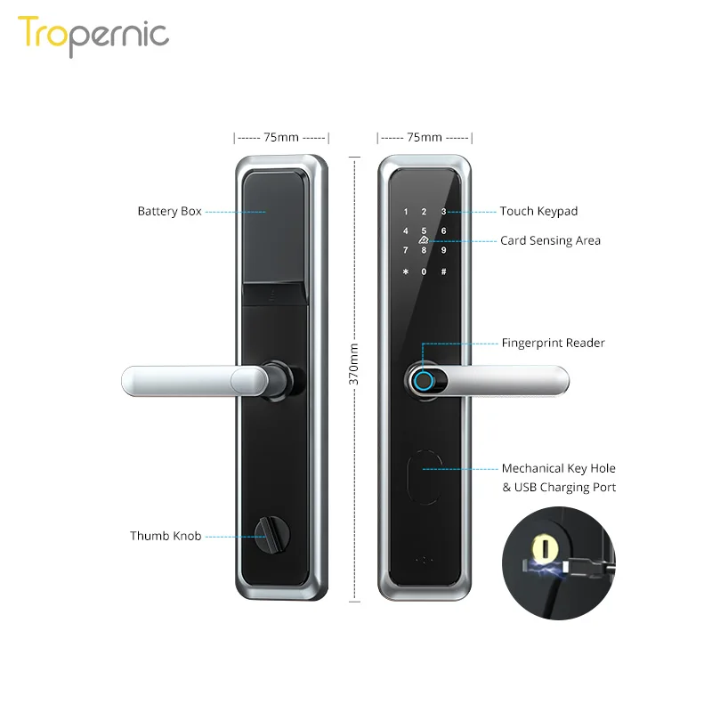 Tropernic Remote Control System Tuya wireless APP for Apartment Smart Fingerprint Digital Door Lock