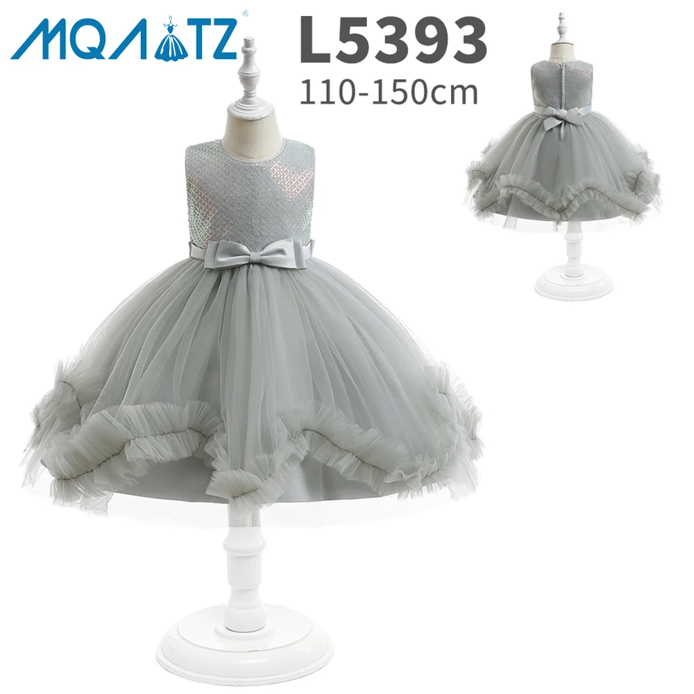 MQATZ 2023 Most Popular Gray Birthday Shiny Dress for Girl 6-7 Year Kids Tulle With Bow L5393