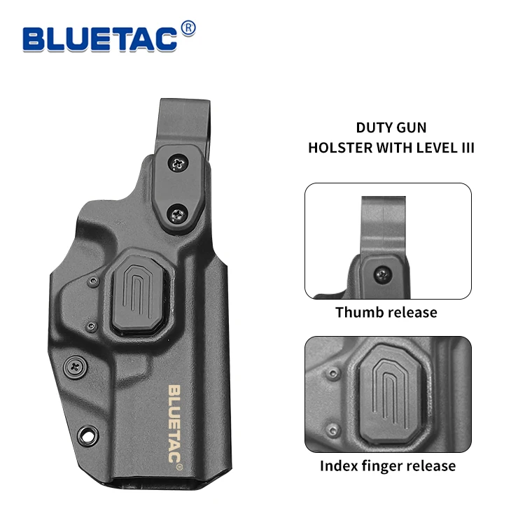 Bluetac OWB Kydex Drop Leg Platform Level III Retention Duty Gun Holster Thumb Quick Draw Index Finger Release Holster
