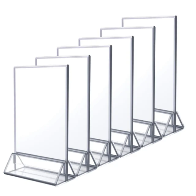 Clear A5 Acrylic Sign Holder with Sliver Borders and Vertical Stand or Restaurant Wedding Table Numbers Menu Recipe Cards