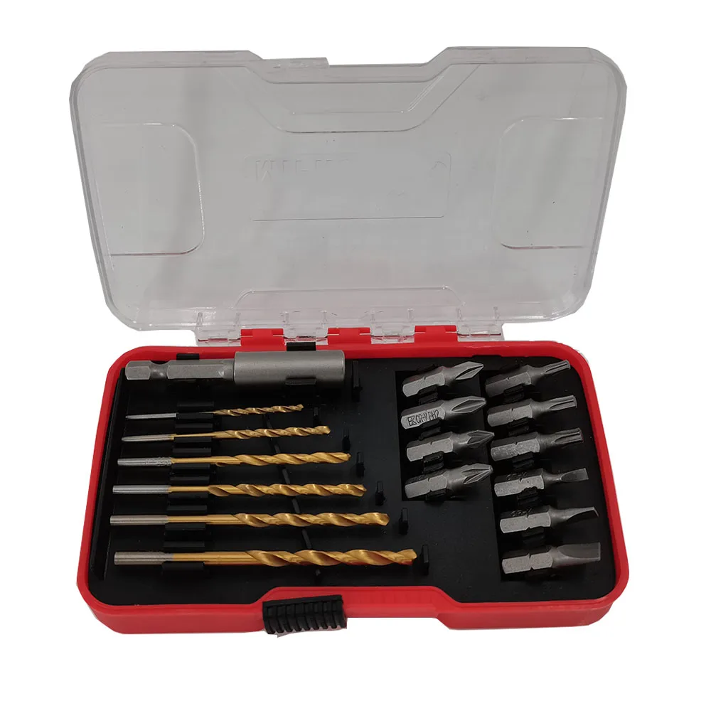 Chrome vanadium 17 pcs wood Twist drill bit screw driver set bits for electric drill