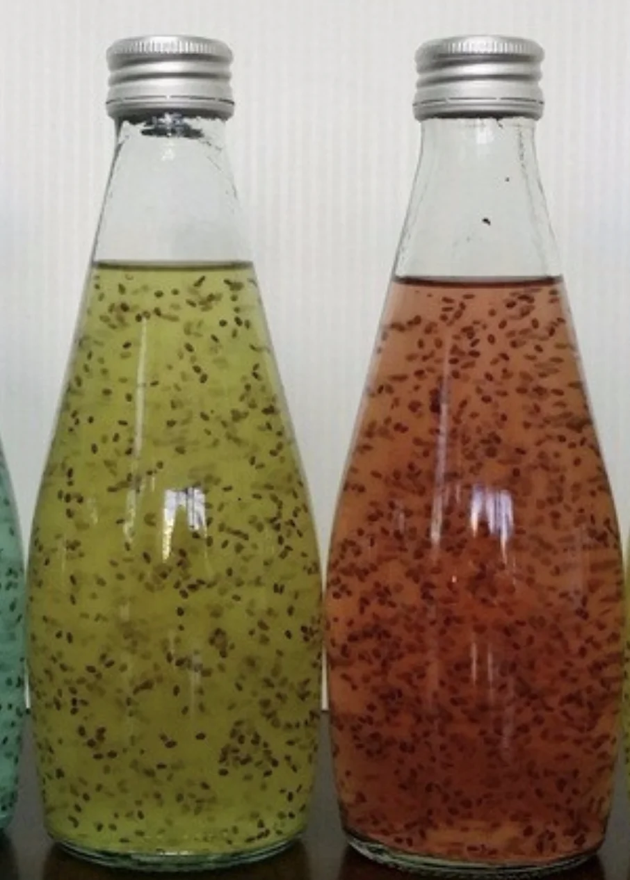 Chia seed drink with fruit flavor.