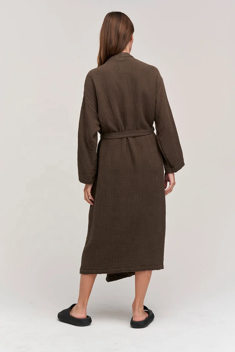 Muslin Long Robe Women Sleepwear Lounge Wear Nightdress Casual  Loungewear Pajama Custom Gauze Cotton Spa Robes Wrap Lady Chill