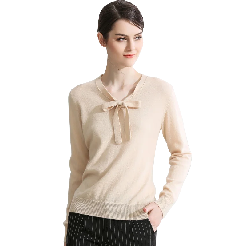 soft wool cashmere  branded pullover women sweater Bow pullover sweater for women