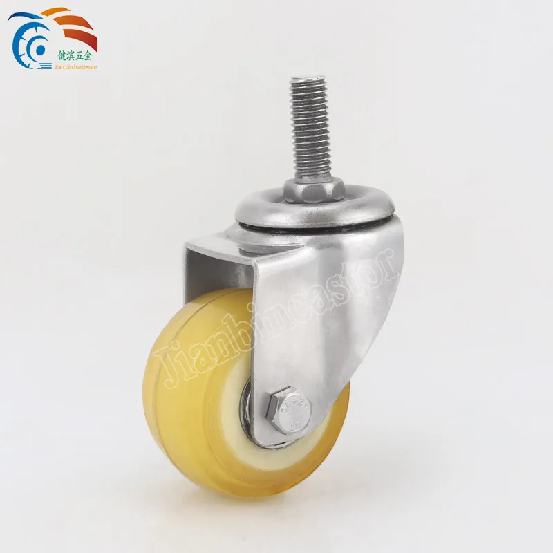 wholesale 304 SS fork PU caster wheel manufacturer stainless steel 3 inch 5 inch casters with brake with threaded stem