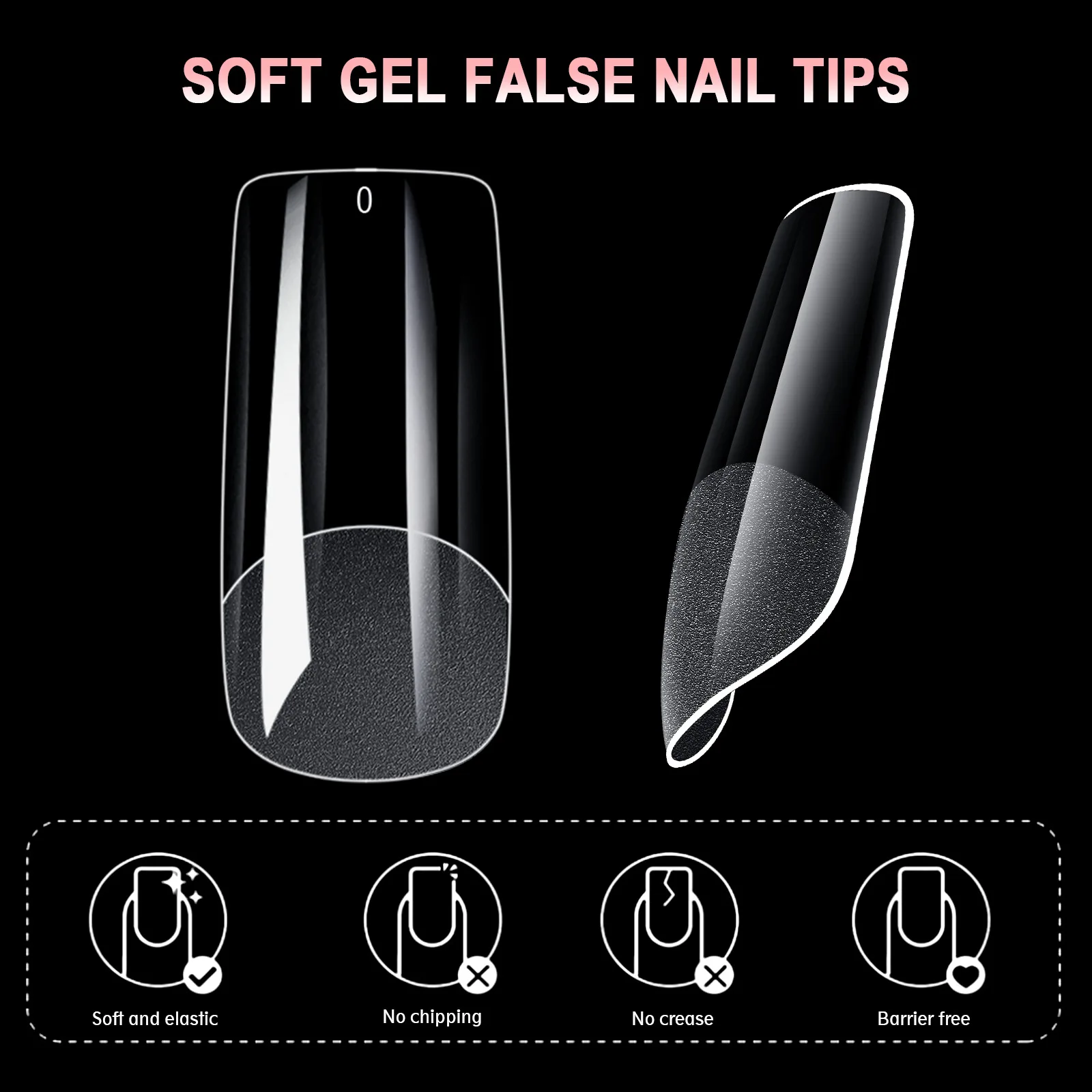 600Pcs Full Cover Press on Nail Tips Stiletto Almond Square Coffin French False Fake Soak Off Gel Extension Capsule