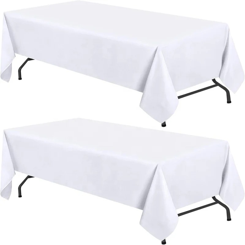 Wholesale 180GSM 60*102 inch Wrinkle Resistant Reusable White Polyester Rectangle Tablecloths for 6 Foot Kitchen Home Table