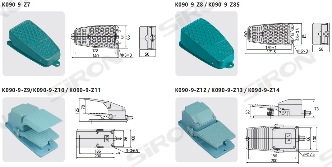 SiRON K090-9-Z Wear-resistant anti-skid pedals for stamping equipment Medical equipment Welding equipment Printing machinery
