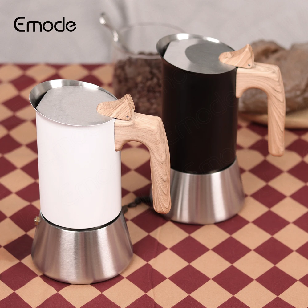 Emode 2024 Top Selling High Quality 4 6 Cups Stainless Steel Coffee Makers Valves Moka Pot With Custom Logo