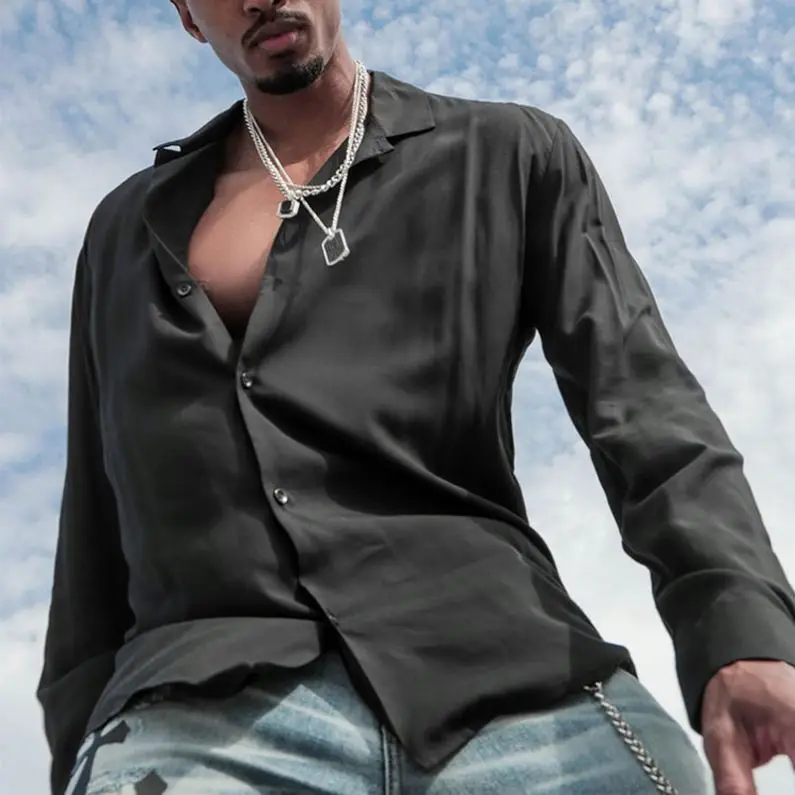 Shirt Dress Casual Oxford Button Up Jean Black Shirts For Men