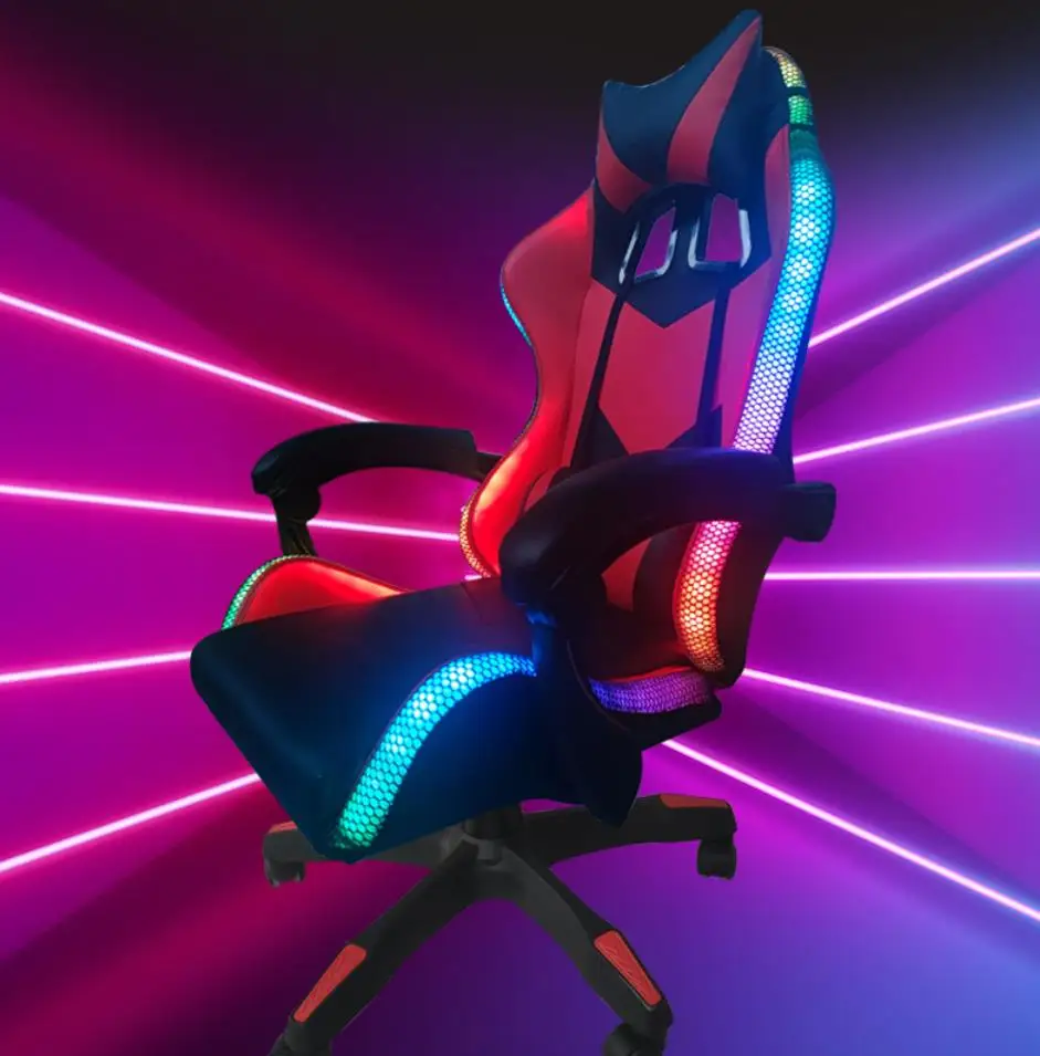 Factory wholesale leather LED light RGB gaming chair racing office massage gamer chair adjustable swivel  gas lift