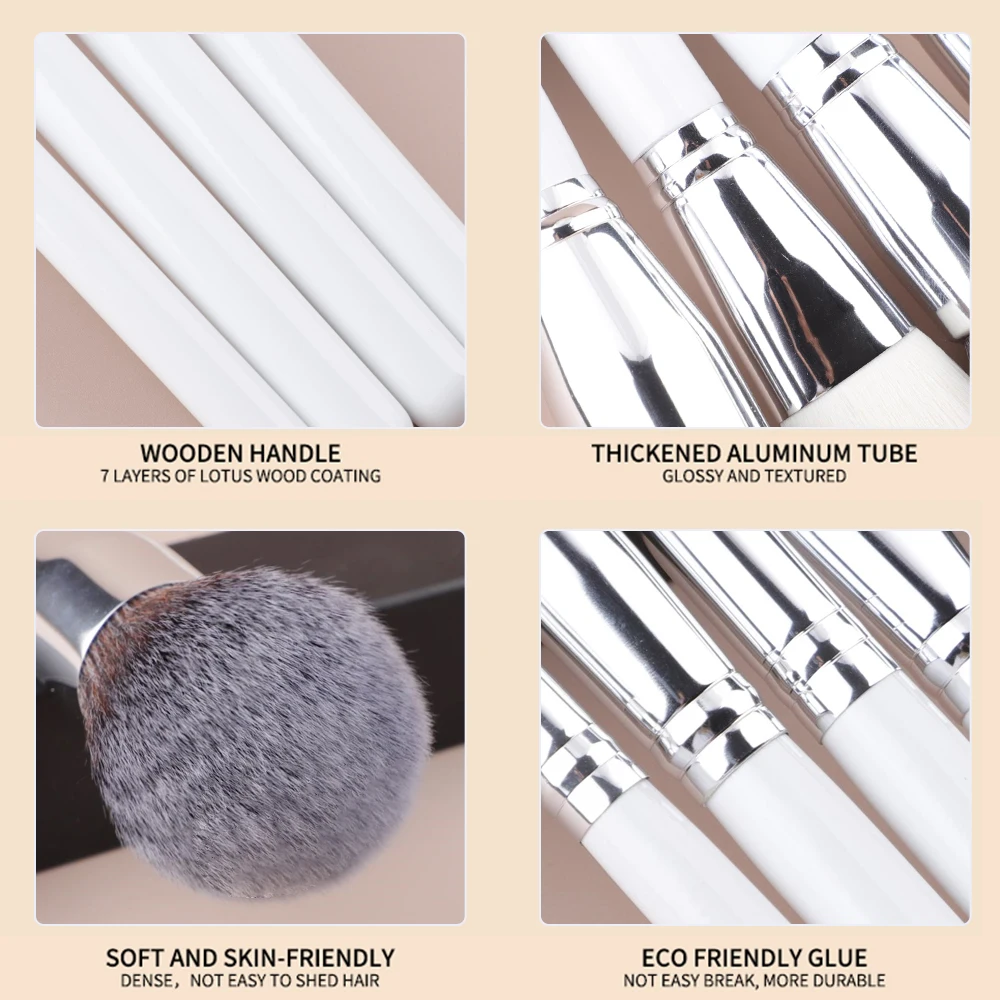 HMU Rich Stock Custom Logo Cosmetics Make Up Brush Sets Bulk Wholesale White Wooden Handle Cosmetic Makeup Brush With Own Logo