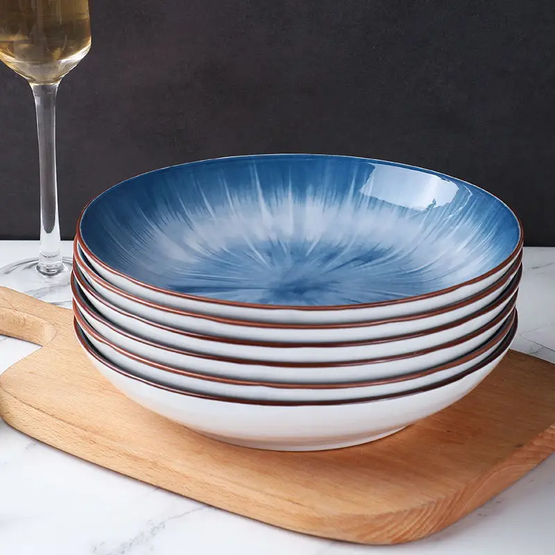 Home ceramic stir-fry plate 8-inch threaded plate Gradient steak plate Ceramic dish dish