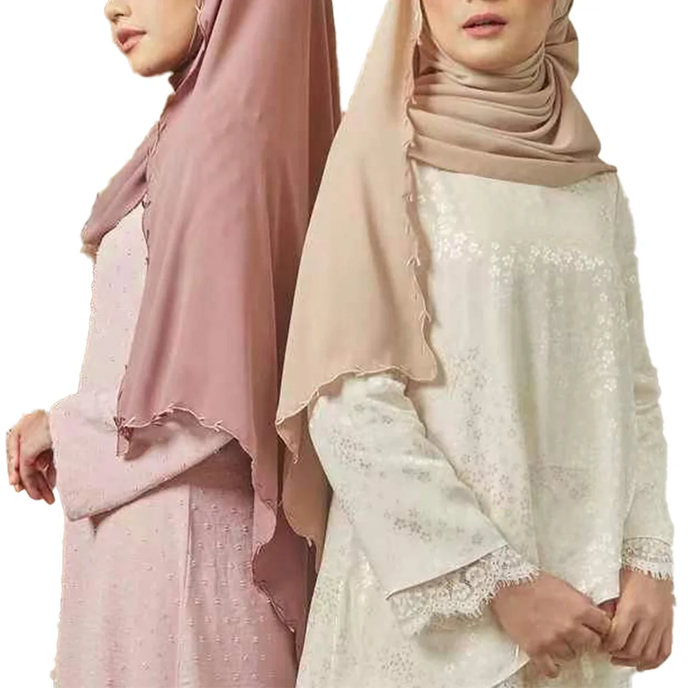 2022 Custom Printed Muslim luxury embroidery edge chiffon georgette hijab Design  shawls hijab scarves for women
