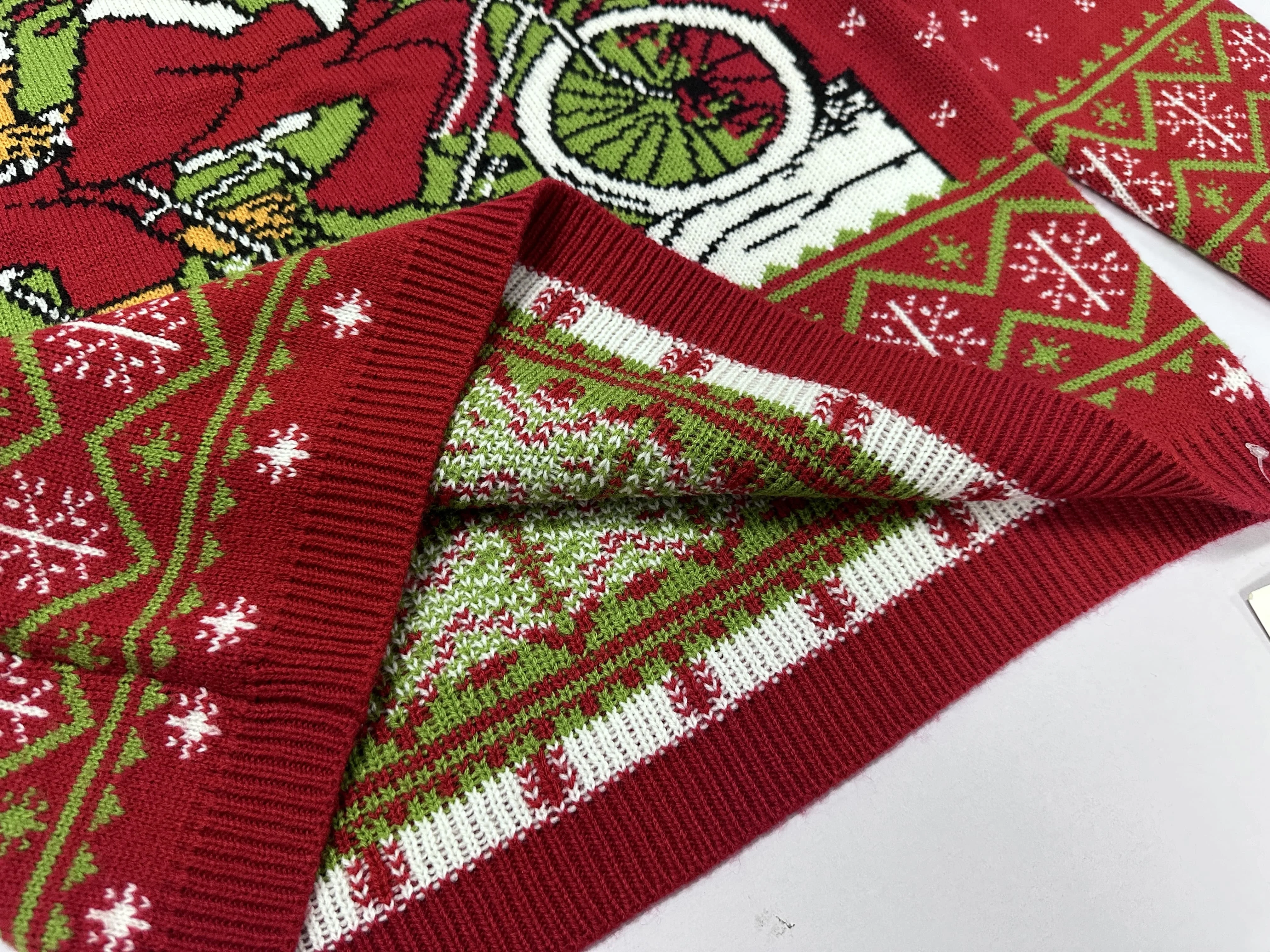 Custom Jacquard Knitted Pullover Matching Ugly Christmas Sweater Family Green Acrylic Woman Christmas Jumper For Couple