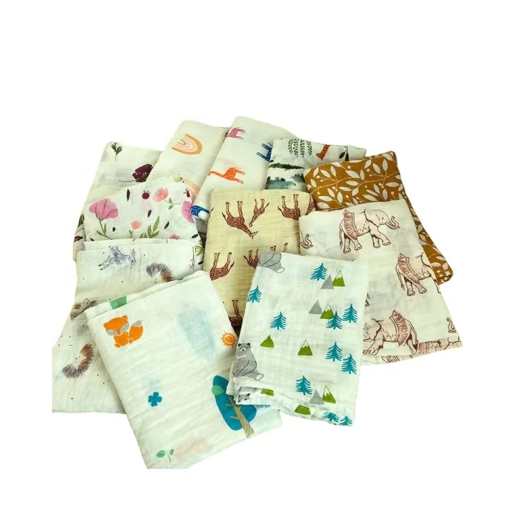 Hot Sale Print Gauze Cotton Bamboo Fiber Baby Easy Adjustable 2/4/6 Layer Super Soft Muslin Swaddle Blankets