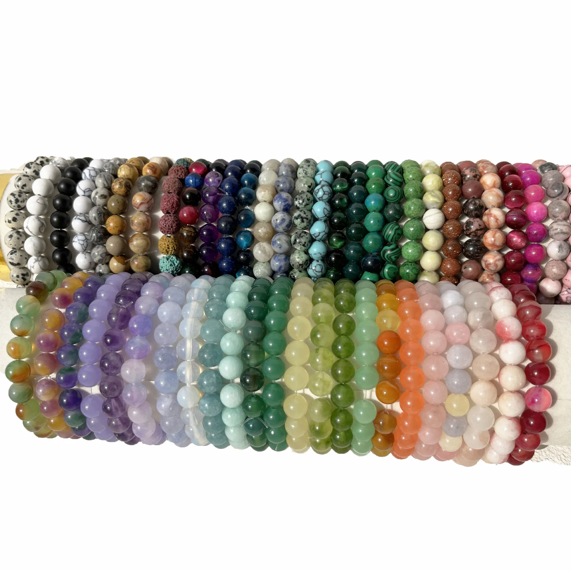 Gemstones Beads Bracelet Fashion Handmade Natural stone bead elastic bracelet  men women Quartz Amethyst Energy healing crystal