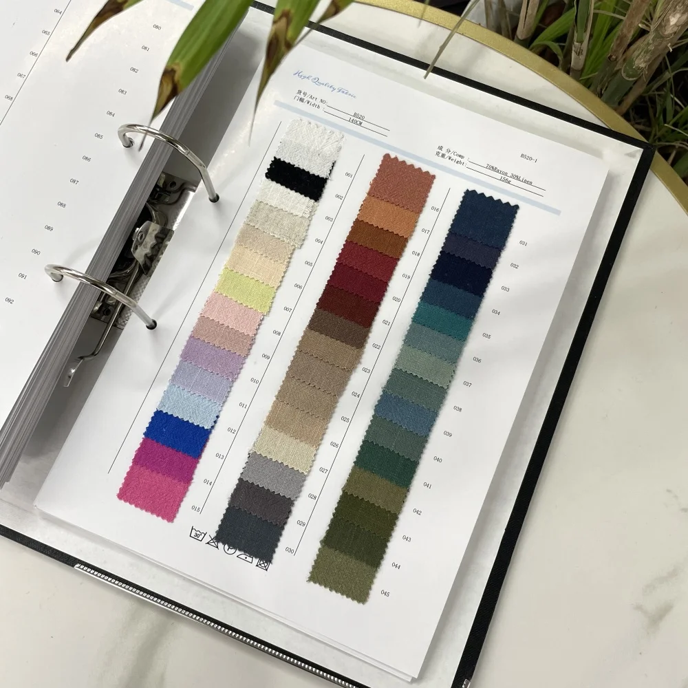 55%Cotton 45%Ramie Custom Textile Sample Cardboard Fabric swatch book fabric sample book made in china Solid fabric