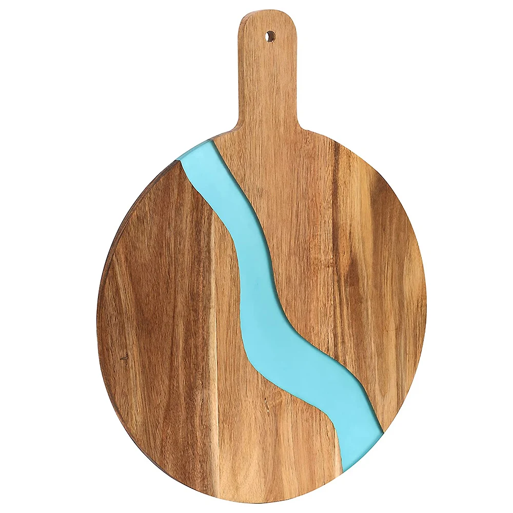 TAOTAOJU kitchen accessories custom solid wood cutting board with handle pizza board acacia wood resin splicing cutting board