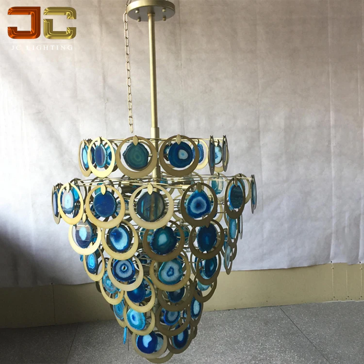 JC LIGHTING Modern Colored agate stone pendant lighting blue turquoise marble chandelier for luxury US home villas