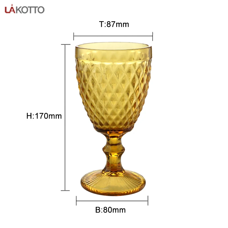 Color Embossed Engraved Glass Wine Drinking Goblet European Style Vintage-inspired Pattern light amber water goblets