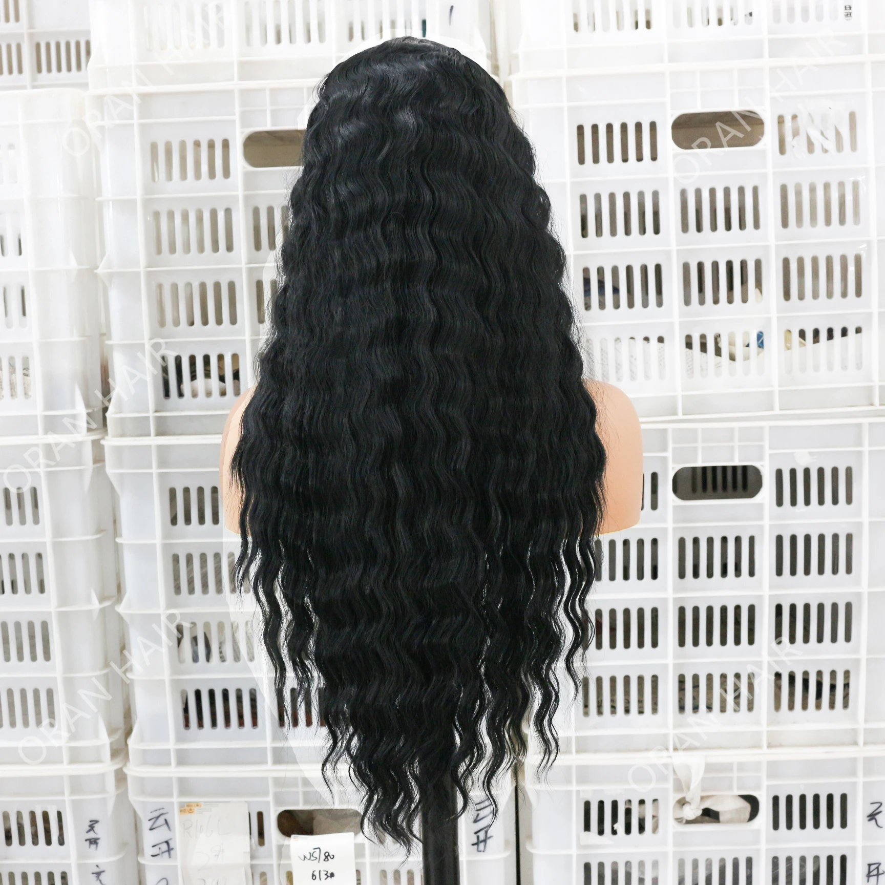 Afro Heat Friendly Cheapest Natural Blend Black Dark Brown Long Deep Wave Synthetic Hair Wig small part lace  View