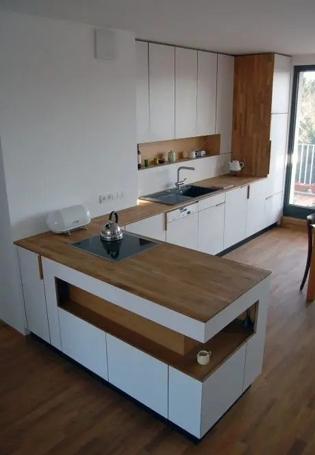 GIVANSSIE Custom modern standing complete set modular white oak veneer wood kitchen cabinet shaker design with island