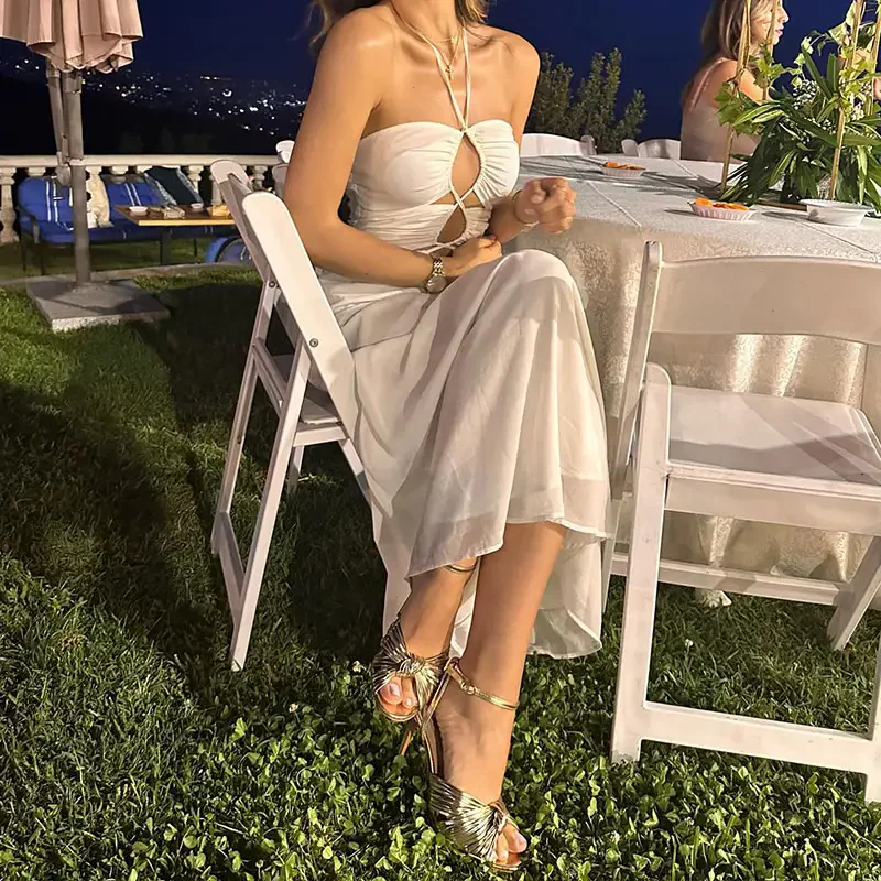 Custom Your Logo Heel Sandals Round Toe Golden Leather Thin Heel Women Sandals For Party