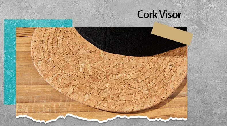 HS47 Custom Embroidery Snapback Hat Wool Blend Structure 6 Panel Baseball Wood brim Cork Bill Hats Cap