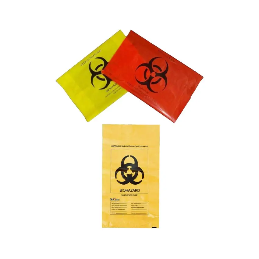 27-150  Micron Yellow Red Black HDPE Plastic Autoclavable Biohazard Collection Bags
