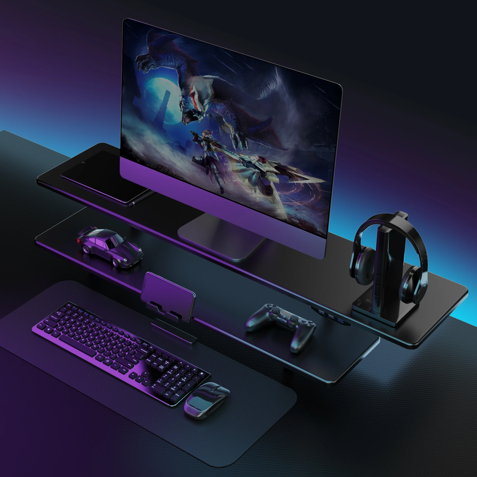 Двухслойная расширяемая подставка для монитора компьютера с USB и RGB-подсветкой, подставка для игрового компьютера, подставка для ноутбука iMac